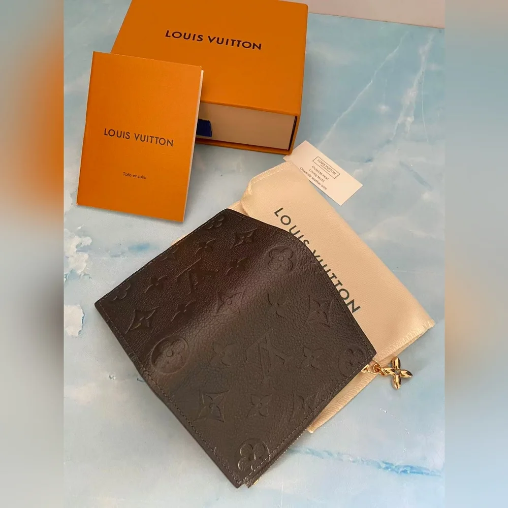 Louis Vuitton Black Embossed Monogram Compact Wallet with Gold Charm - Picture 4 of 11